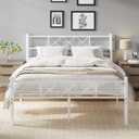 VECELO Full Size Bed Frame with Headboard, Heavy Duty Bedframe with Strong Metal Slats, No Box Spring Needed & Easy Assembly, Pure White