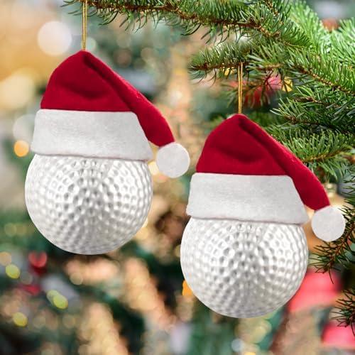 Ushinemi  Golf Ornament for Christmas Tree, Glass Golf Christmas Ornaments in Santa Hat, Xmas Hanging Decor Tradition Blown Glass Keepsake Gifts, 1 pcs