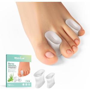 Gel Toe Separators – 12-Pack Aloe Vera Extract Infused Silicone Toe Spacers for Straightening Overlapping Toes, Bunions, Calluses – Bunion Corrector for Men and Women