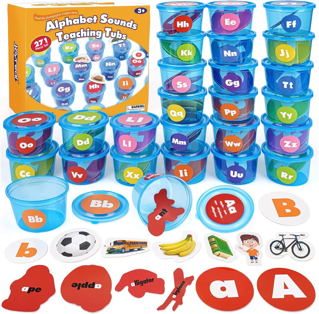 Joyreal Alphabet Learning Toys for Toddlers - 26 Alphabet Soup Sorters with 245 Flash Cards for Early Letter Awareness & Recognition - Fun Education Classroom Supplies Alphabet Sounds Teaching Games