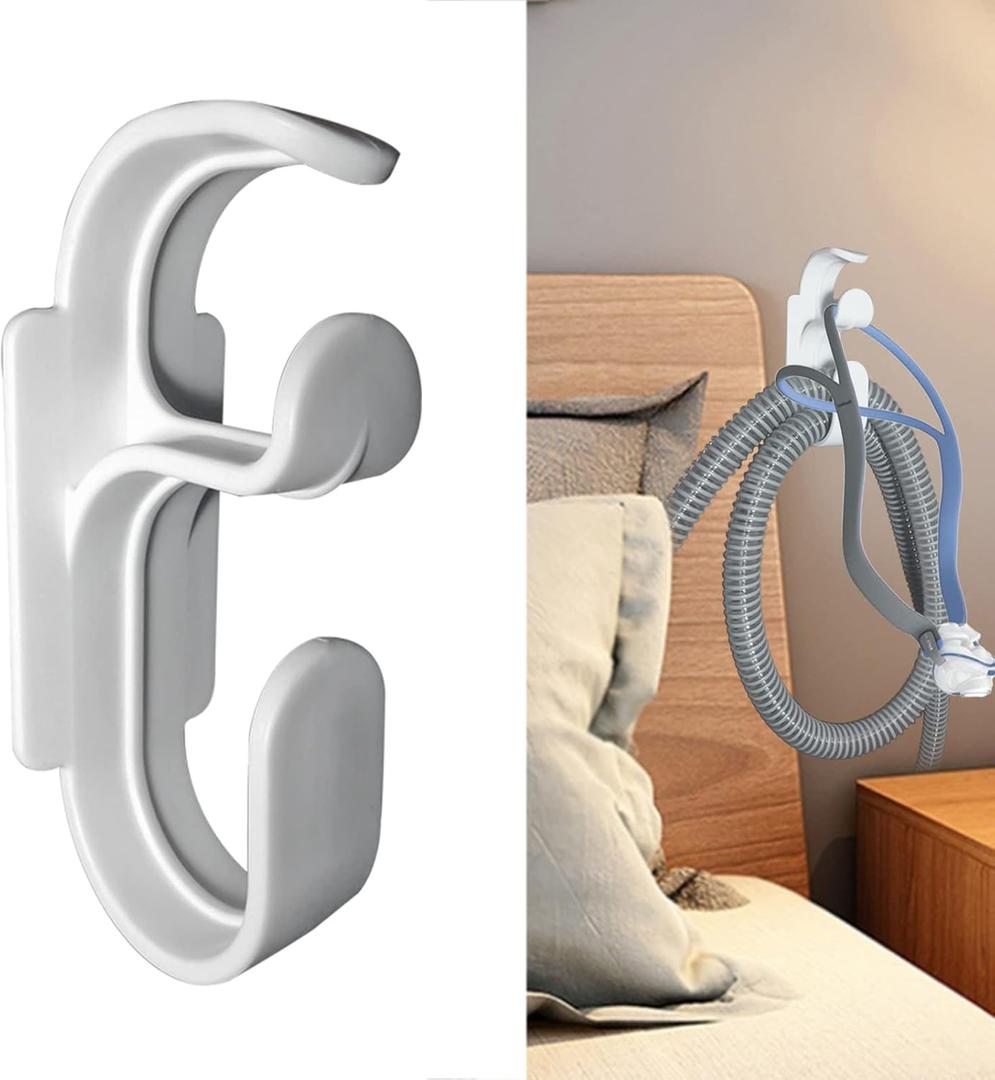 CPAP Hose Hanger with Anti-Unhook Feature - Damage-Free Hanging CPAP Mask Hook and CPAP Hose Holder Damage-Free Adhesive StripAvoids CPAP Hose Tangle and Allows You to Sleep Better (1)