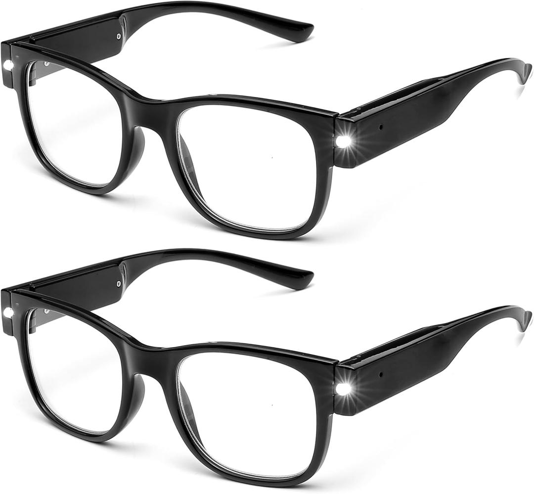 SKYWAY 2pack Reading Glasses Lighted Rechargeable Bright LED Readers with Lights