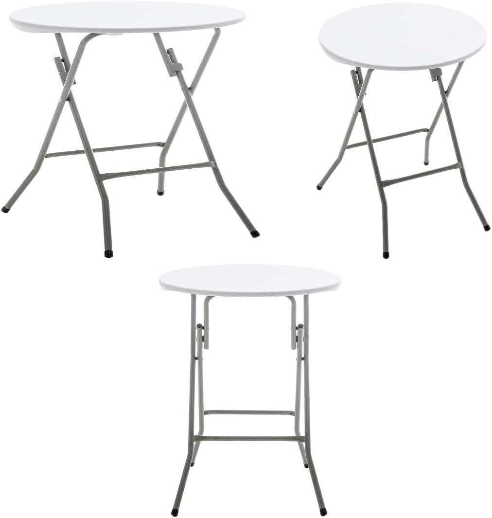 BTEXPERT Set of 3, White 24" Round Plastic Folding Table Commercial Portable for Picnic Party Camping Banquet Card Dining Wedding Event Home Kitchen Indoor Outdoor, 30" Height