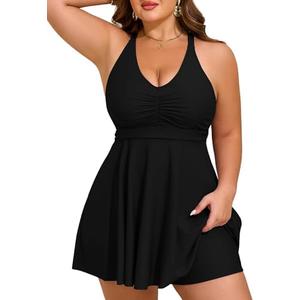 HUSKARY Plus Size Tankini Swimsuits for Women Tummy Control V Neck Hide Belly Bathing Suits Two Piece with Swim Shorts 16 W