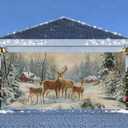 Winter Garage Door Banner 6x13FT, Winter Deer in Snowy Forest with Cabin, Large Christmas Garage Door Cover, Outdoor Garage Decoration Holiday Mural for Parties Home Driveway Xmas Decor