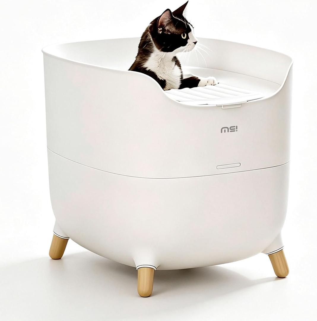 MS!MAKESURE Large Top Entry Cat Litter Box with Scoop, Covered Hidden Design for Odor Control and Less Tracking, Easy to Clean(White)