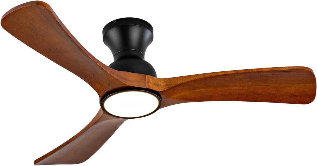 42 Inch Low Profile Ceiling Fans with Lights and Remote, Flush Mount Ceiling Fan with Lights, 3 Blades Solid Wood Walnut Hugger Easy Installation for Living Room, Bedroom, Farmhouse, Indoor