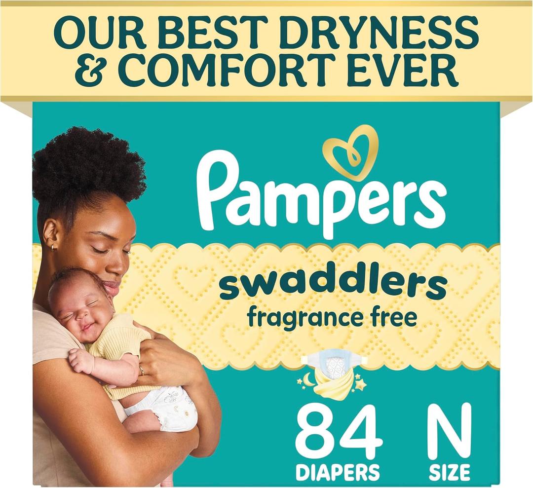 Pampers Swaddlers Diapers, Size 0 (up to 10 lbs), 84 Count, Fragrance Free, Hypoallergenic, Absorbent, Pediatrician Recommended, Skin Safe