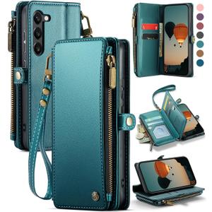 Defencase Compatible with Samsung Galaxy S23 Case Wallet with RFID Blocking Card Holder for Women Men, PU Leather Magnetic Snap Flip Zipper Strap Wallet Phone Case Fit for Galaxy S23 5G 6.1", Green