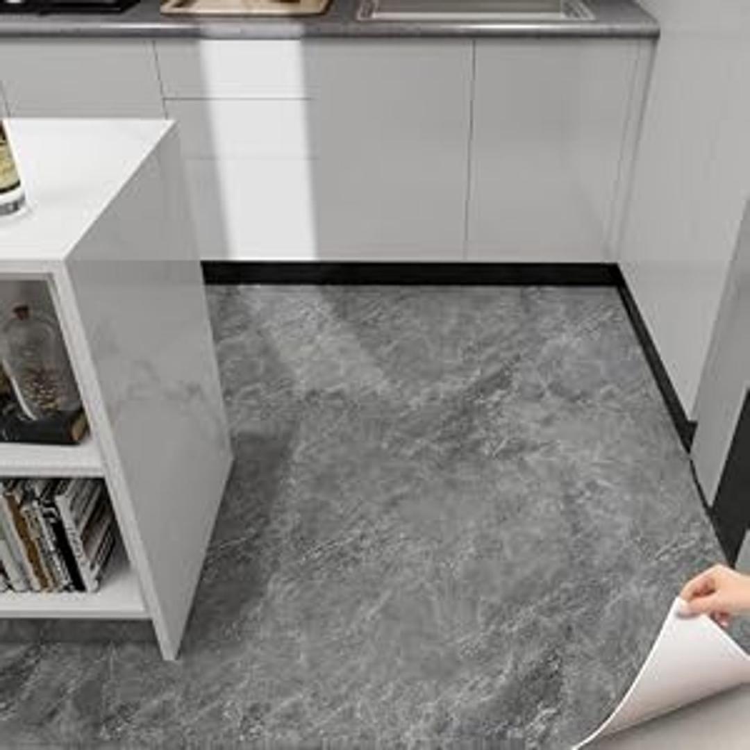 auxua Marble Pattern 24"x 24" Peel and Stick Floor Tiles (Large Format), Grey 12 Tiles/Pack - Covers 48 Sq Ft, Scratch-Resistant & Waterproof Floor Tiles Planks for Bathroom Kitchen