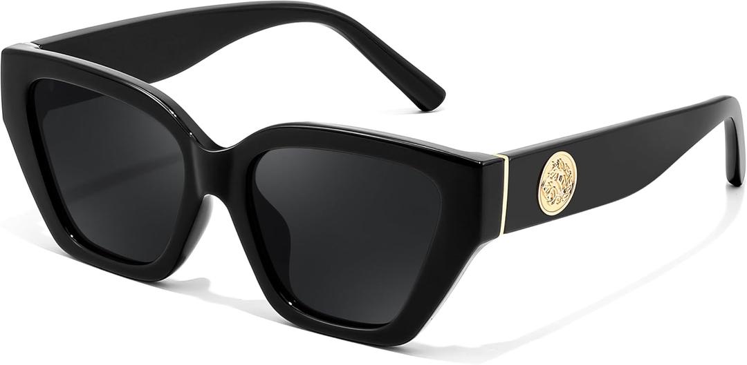 FEISEDY Women's Polarized Cat Eye Sunglasses - UV400 Protection, Trendy Design for Driving & Daily Wear B0299 (Black Frame & Grey Lens)
