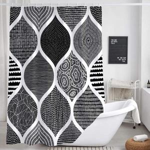 JAWO Black and White Shower Curtain for Bathroom, Bohemian Chic Geometric Pattern Modern Paisley Fabric Shower Curtains Set, Abstract Bohemia Restroom Decor Accessories with Hooks 72X72Inches
