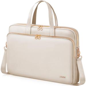 Laptop Case Bag Women Men Computer Sleeve Compatible with MacBook/Dell/HP/Acer/ASUS, Waterproof Shoulder Carrying Briefcase, Beige, 16×11 in