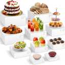 10 Pcs Buffet Food Risers, White Acrylic Dessert Cupcake Table Stands Fruit Display Shelf Set for Catering Supplies Party Jewelry Show Decor Display Risers Cube Box Nesting with Hollow Bottoms 8 Sizes