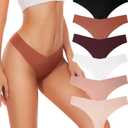 Seamless Thongs For Women V-waisted No Show Thong Seamless Panties Breathable Comfortable Underwear Womens 6-Pack (XL)