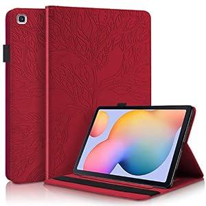 Case for Samsung Galaxy Tab S6 Lite 10.4 inch 2024 SM-P620/ SM-P625, PU Leather Multiple Angle Stand Flip Case with Card Slot & Pencil Holder-Red