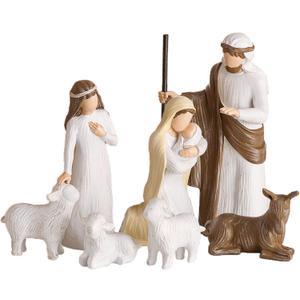 Nativity Scene Sets Figures Indoor: 7-Piece Resin Nativity Tabletop for Christmas - Family Holiday Decorations Collectibles Figurines Statue