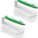 Amazer Scrub Brush for Cleaning Comfort Grip Shower Scrubber Stiff Bristles with Handle Heavy Duty Cleaner Brush for Tub Sink Carpet Floor - Pack of 2 (Green+Green)