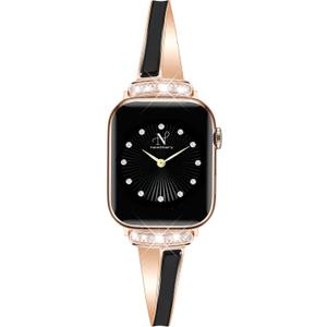 Newlibery Rose Gold Slim Band for Women Compatible with Apple Watch 38mm 40mm 41mm 42mm(S10/11) Designer Bling Dressy Bracelet Adjustable Metal Strap for iWatch Series 11/10/9/8/7/6/5/4/SE 3/2/1