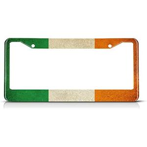 Beabes Vintage Ireland Irish Flag License Plate Frame Auto Tag Frames Green White Orange Stripe License Plates Holder 2 Holes Decorative Car Truck Motorcycle License Plates Tag for Men Women