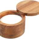 KITCHENDAO Acacia Wood Salt Cellar Bowl Box, Elegant Kitchen Holder Container with Swivel Magnetic Lid to Store Favorite Seasonings Pepper Spice or Bath, 6oz (Acacia(No Spoon))