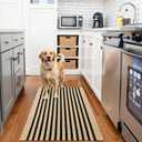 OLANLY Brown and Black Striped Rug 2' x 3' (24" x 36") Washable Cotton Doormat for Indoor Outdoor Use, Layered Front Porch Rug for Entryway, Kitchen, Patio