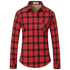 SSLR Fleece Lined Flannel Shirts for Women-Long Sleeve Flannel Jacket Button Down Plaid Shirts-Regular Fit, Casual (Large, Red Black)