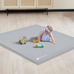 ANGELBLISS Baby Playpen Mat, Self-Inflating Play Mat for Babies and Toddlers, Roll Up & Waterproof Foam Crawling Mat for Floor, Portable Playmat for Babies with Travel Bag Grey (50x50in)