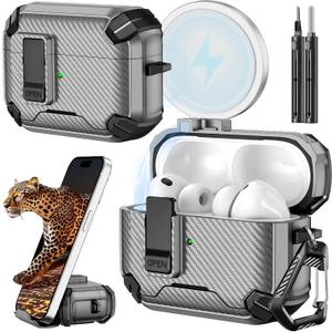 Inesore for AirPods Pro 3 Case (2025) with Phone Stand & Cleaning Kit,Compatible with Magsafe,Magnetic Automatic Lock Cover for AirPods Pro 3rd Generation
