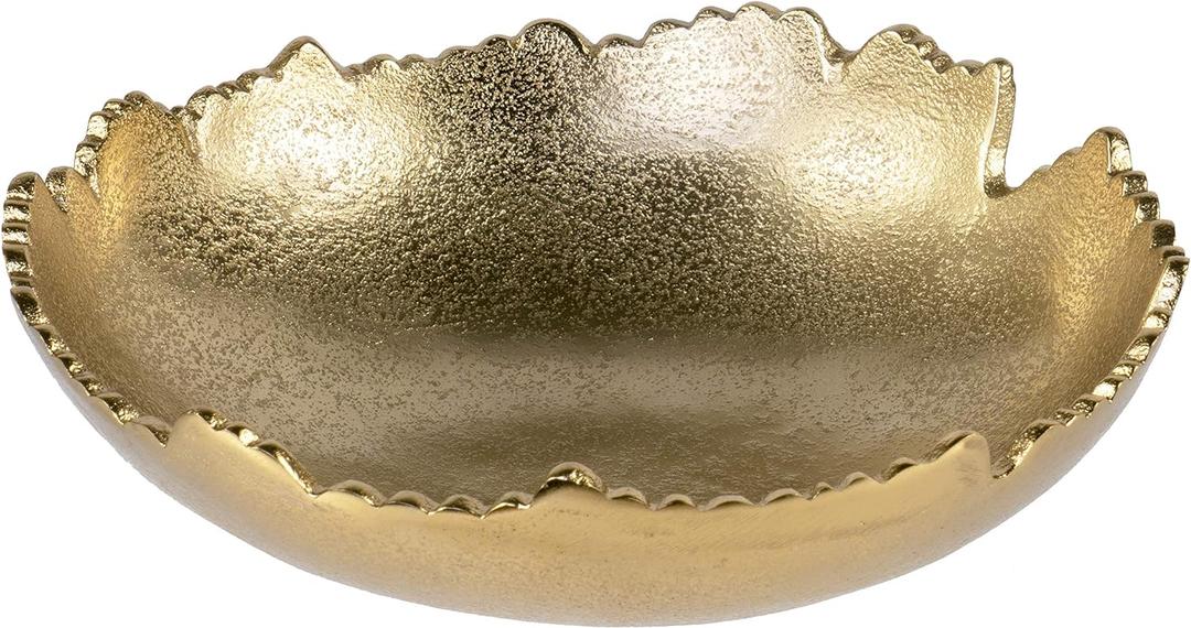 Red Co. 8.75 Gold Moon Decorative, Asymmetrical Torn, Hammered Metal Centerpiece Bowl with Sculpted Edges