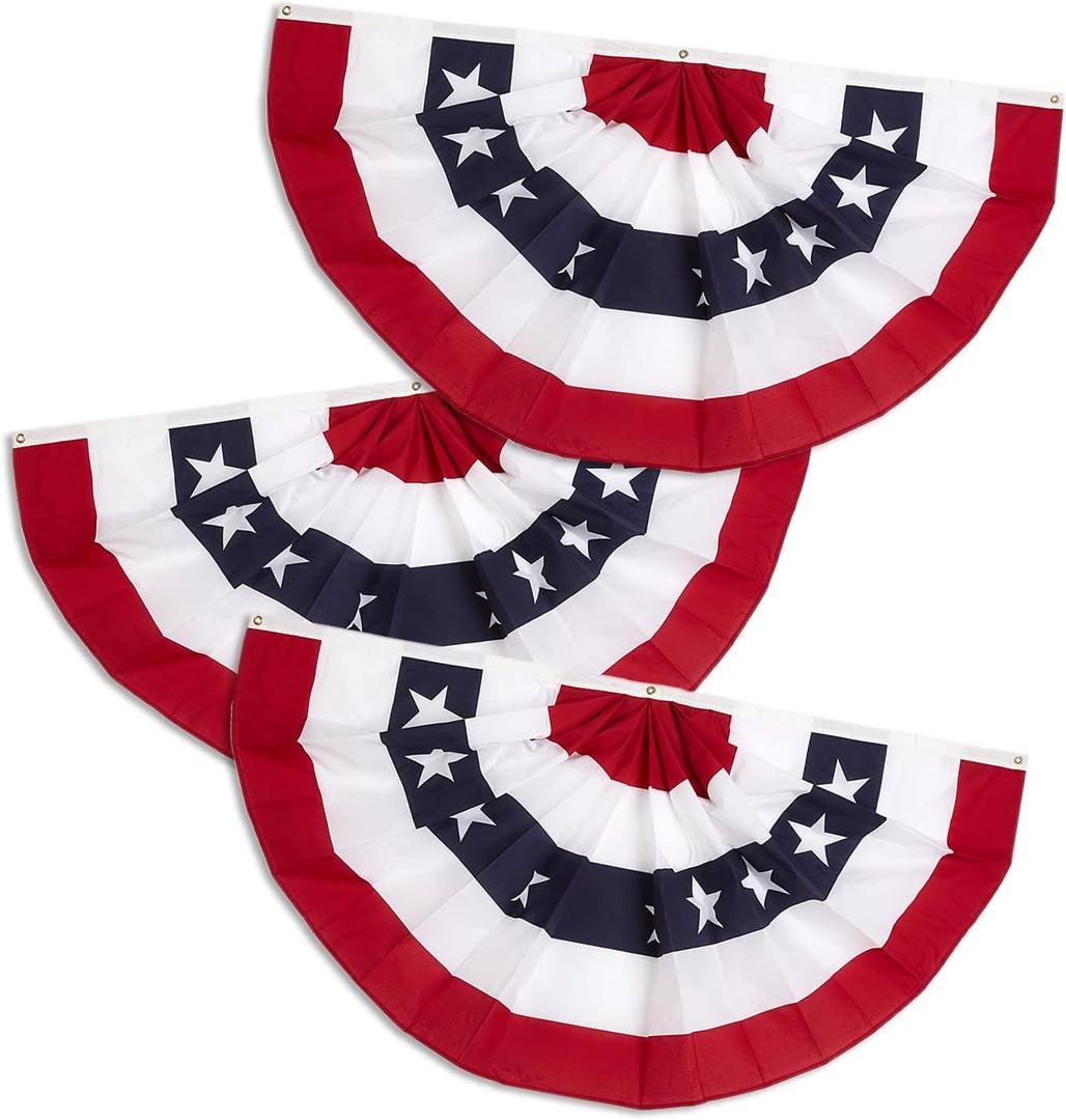 1.5x3 Ft American Pleated Fan Flag Bunting Flags outdoor 4th of July Decorations - Half Banner Pleated Patriotic USA Porch Flags 3-Pack
