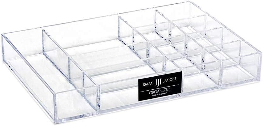 Isaac Jacobs 12-Compartment Clear Acrylic Drawer Organizer (9.4" L x 6.4" W x 1.3" H), Multi-Sectional Tray & Storage Solution for Makeup, School & Office Supplies, Bathroom, Kitchen