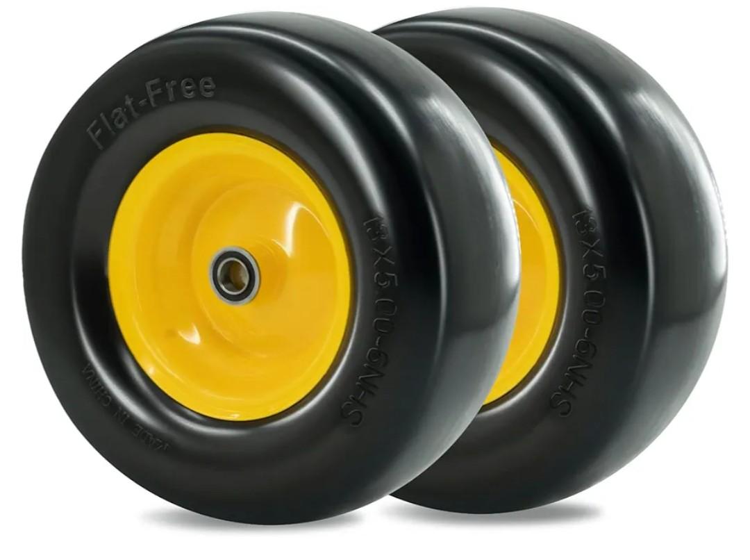 13 x 5.00-6 Tire and Wheel, Flat Free Lawn Mower tires with 3/4" & 5/8" Bearings, 3.25"-6.25" Adjustable Hub, 13x5x6 Zero Turn Tires for Garden Tractors, Zero Turn mowers, Yellow (2 Pcs) 13 x 5.00-6 Tire and Wheel, Flat Free Lawn Mower tires with 3/4" & 5/8" Bearings, 3.25"-6.25" Adjustable Hub, 13x5x6 Zero Turn Tires for Garden Tractors, Zero Turn mowers, Yellow (2 Pcs)
