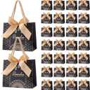 Marspark 30 Pcs Ramadan Mubarak Reusable Gift Bags with Bow, Black Gold Foil Stamping, Eid Mubarak Treat Bags with Handles, Reusable Eid Basket for Gifts Wrapping, Kareem Party Supplies, 14*6*12cm