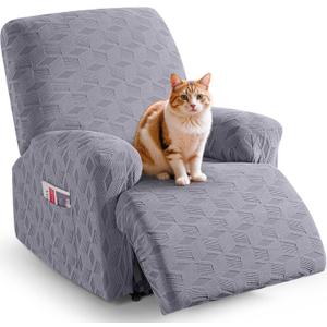 TAOCOCO Oversized Recliner Cover Stretch Recliner Chair Covers, Jacquard Reclining Chair Cover, Furniture Protector Sofa Slipcovers Couch Covers with Elastic Bottom for Kids, Pets (Light Grey) (1 XL Seater)