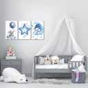 Nursery Canvas Wall Art Elephant Pictures Wall Decor Moon and Stars Painting Baby Boy Prints Cute Animal Poster Artwork for Kids Room Bathroom Decor Framed(Baby-1,16L x 24W x 3Pcs)