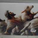 Framed Jesus and Lamb Wall Art Jesus Protecting Lamb from Wolves Canvas 24L"x16W" Canvas