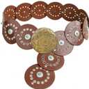 Wide Belts for Women, Vintage Leather Belt Western Cowgirl Hollow Belt Boho Waist Belt for Music Festival Dress Jeans (Brown, S)