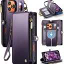 Defencase for iPhone 17 Pro Magnetic Wallet Case Compatible with Magsafe with RFID Blocking Zipper & Card Holder for Women Men PU Leather Strap Detachable Case for iPhone 17 Pro (6.3 inch), Purple