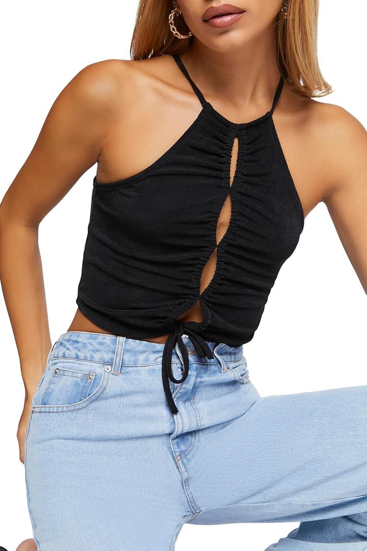 Forever 21 Women's Ruched Cutout Cropped Cami (Black)