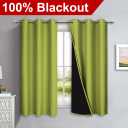 NICETOWN 100% Blackout Short Curtains with Black Liners, 2 Panels, 37" W by 40" L, Fresh Green, Solid Thermal Insulated Full Blackout 2-Layer Lined Drapes, Energy Efficiency Window Drapes for Bedroom