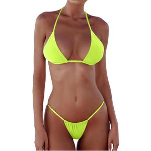 XUNYU Thong Bikini Sets for Women - Brazilian Micro String Bikinis Sexy Two Piece Swimsuit Triangle Top Halter Bathing Suits (Small, Bikinis Set Bright Fluorescent Yellow)