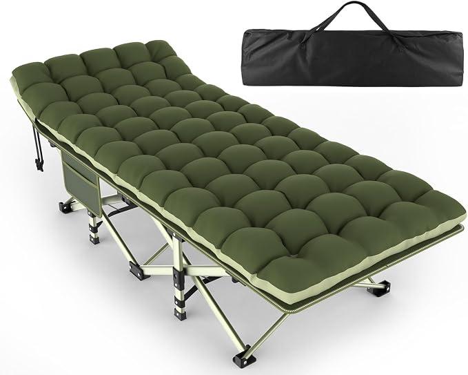 ZENPETIO 32in XXL Folding Camping Cot for Adults with Mattress, 900LBS Heavy Duty Portable Camp Bed, Oversized Foldable Sleeping Cot for Camping, Travel, Office(Green Cot + Green Mattress)
