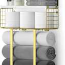Towel Racks for Bathroom, Bathroom Shelf Over Toilet,Floating Shelves with Towel Rack Paper Holder Storage Basket,Floating Shelves for Wall Decor,Gold (Large)