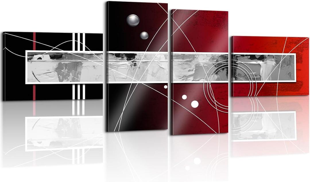 Abstract Red and Black Wall Art Grey Abstract Picture Decor for Living Room Canvas Prints Minimalist Vintage Painting Contemporary Large Framed Elegant Modern Artworks Office Bedroom Home Decorations (12''x18''x2, 12''x24''x2)