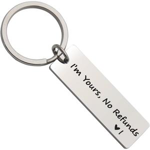 Beeshion Funny Keychain for Couples I'm Yours No Refunds Keychain Engraved Initial Personalized Gift for Husband Boyfriend