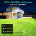 iMaihom 100W Flood Lights Outdoor, 9000LM Ultra Bright LED Flood Light Outdoor, 3 Adjustable Heads Security Lights, IP65 Waterproof Outside Flood Light, 6500K Floodlight for Yard Garage Court (Black)