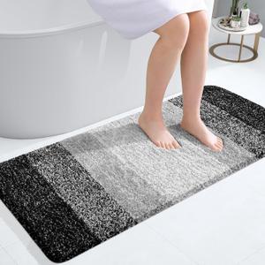 OLANLY Bathroom Runner Rugs 47x20, Extra Soft Absorbent Microfiber Bath Rugs, Rubber Backing, Quick Dry, Machine Washable Bath Mats for Bathroom Floor, Tub, Shower and Home Decor Accessories, Black