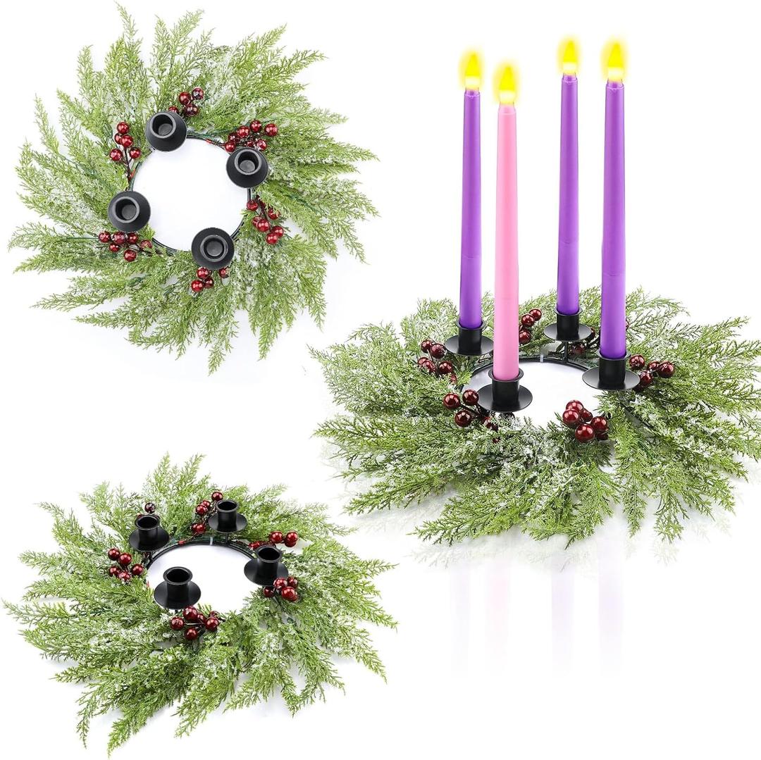 Unittype 5 Pieces Christmas Advent Wreath with Candles Holder Wreath Decor Christmas Advent Candles for Home Fireplace Church Xmas Centerpiece Table Decor(Stylish)
