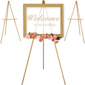 VISWIN 3Pcs 63" Gold Easel Stand for Wedding Signs, Adjustable Wooden Display Easel with Holder, Tripod Floor Easel for Welcome Board, Poster, Picture, Photos, Paintings